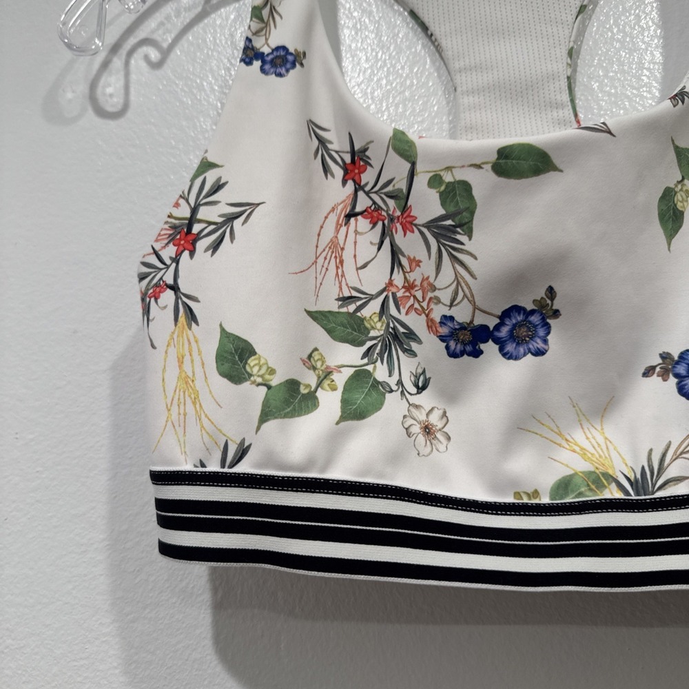 Athleta Contender Track White Floral Print Sports Bra Size Small Gym Workout - Picture 3 of 7